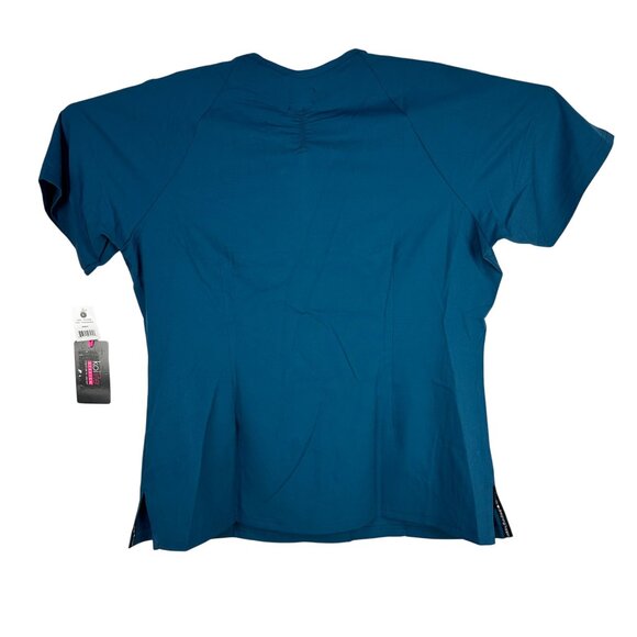 Koi Lite Womens Stretch Scrub Top Caribbean Blue Short Sleeve Size Large - Picture 2 of 6